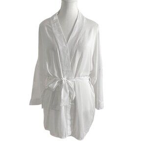 HANRO WHITE WRAP SURPLICE BELTED TUNIC KIMONO ROBE - XS